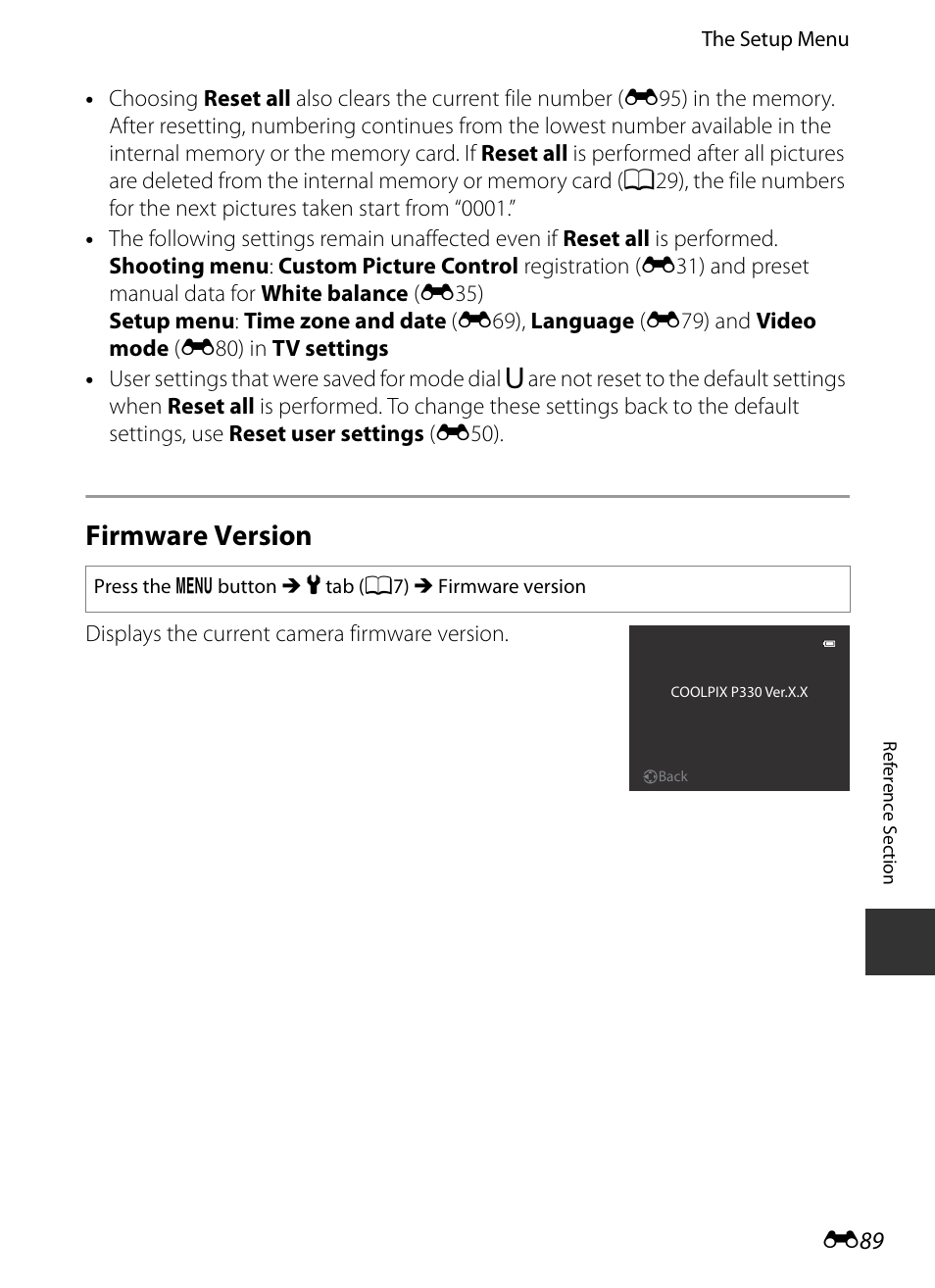 Firmware version | Nikon P330 User Manual | Page 213 / 252