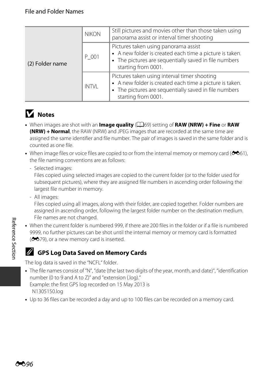 Gps log data saved on memory cards, E 96 | Nikon P330 User Manual | Page 220 / 252