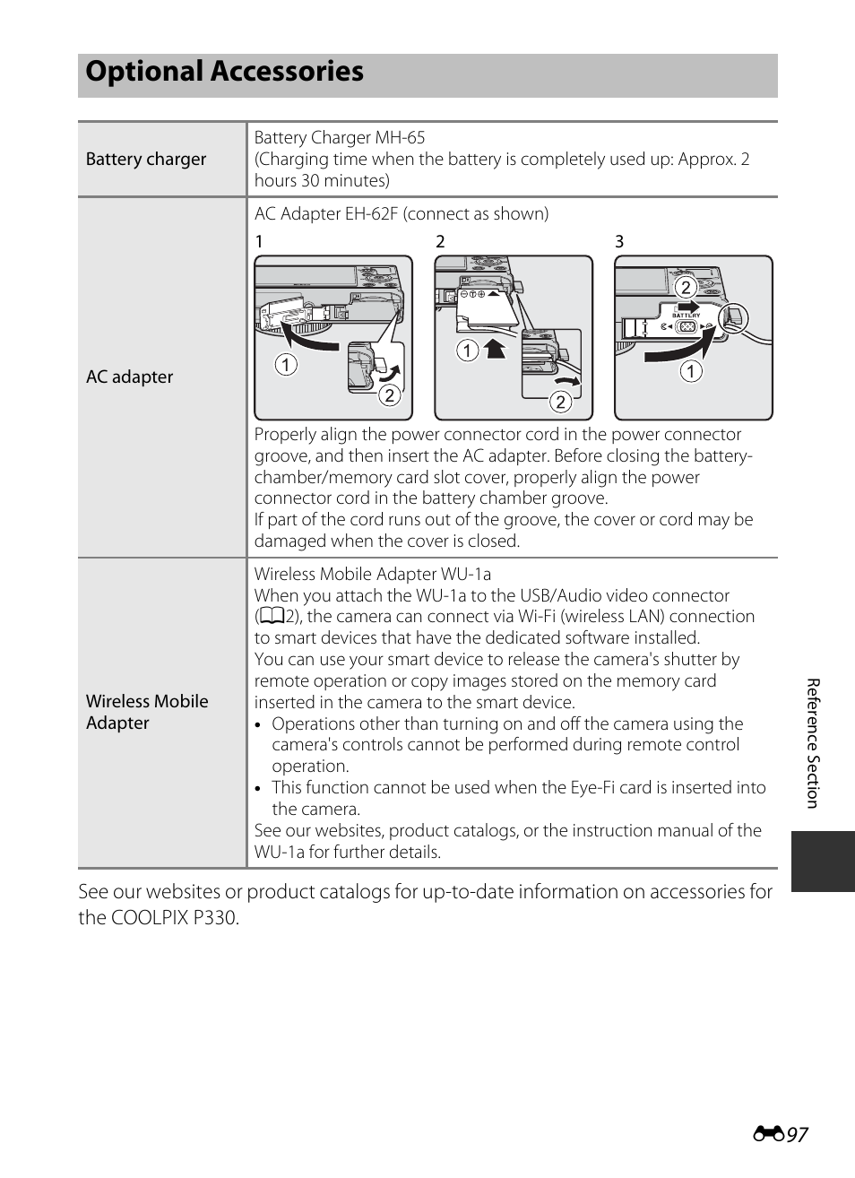 Optional accessories, E97), E97) is | E 97 | Nikon P330 User Manual | Page 221 / 252