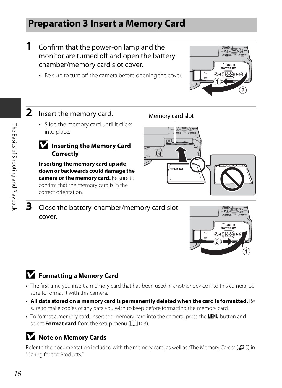 Preparation 3 insert a memory card | Nikon P330 User Manual | Page 34 / 252