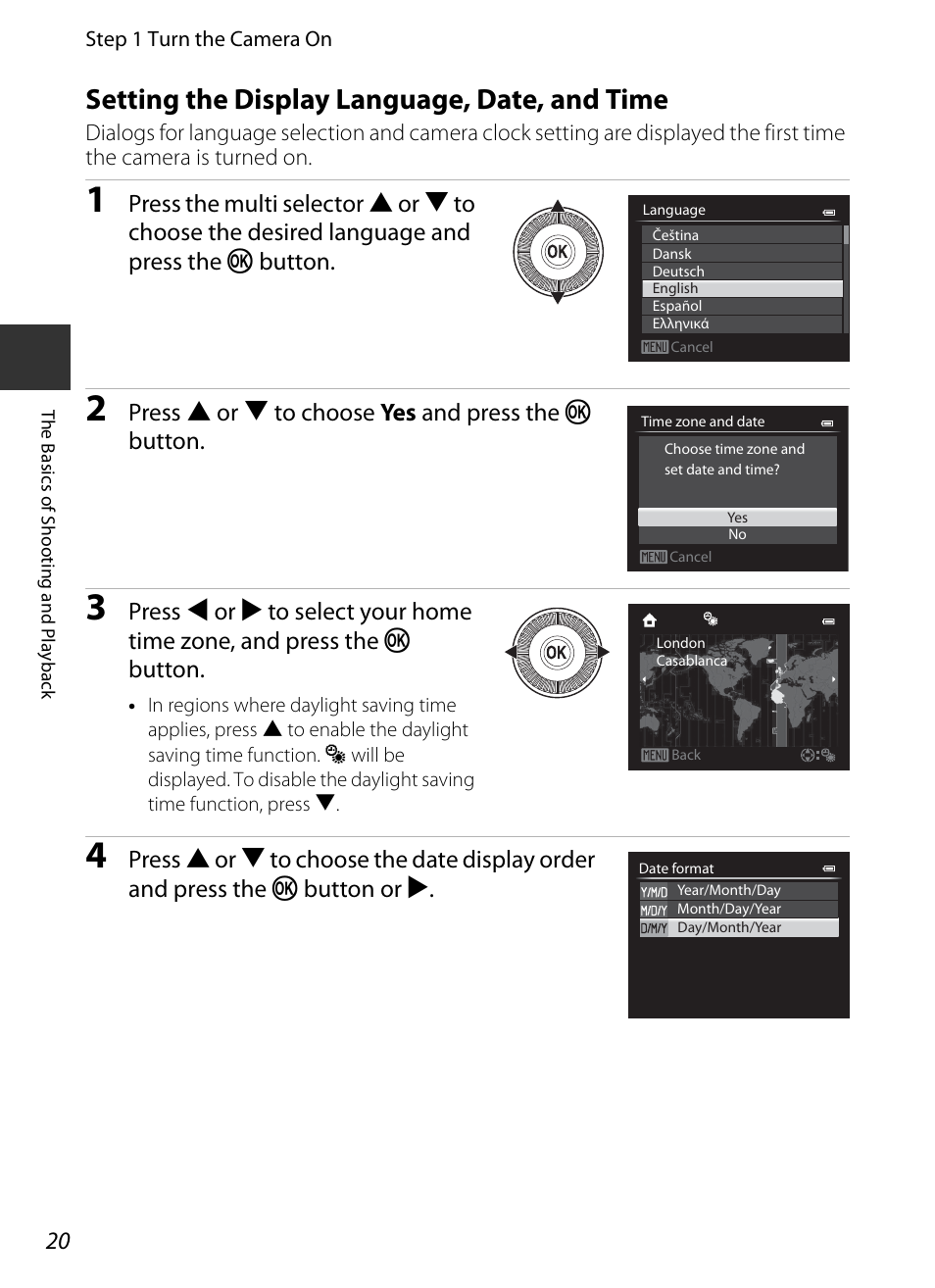 Setting the display language, date, and time | Nikon P330 User Manual | Page 38 / 252