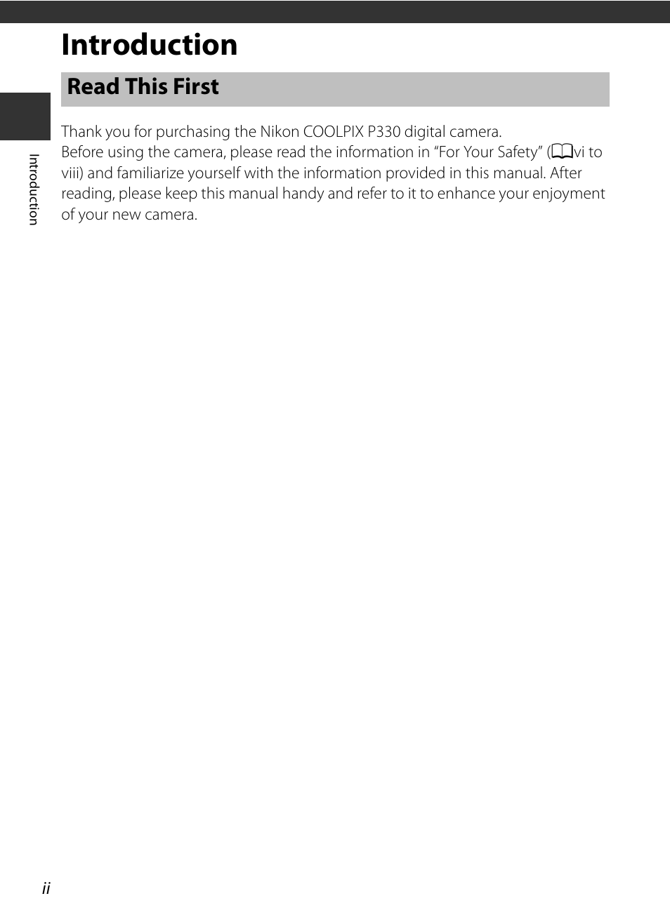 Introduction, Read this first | Nikon P330 User Manual | Page 4 / 252