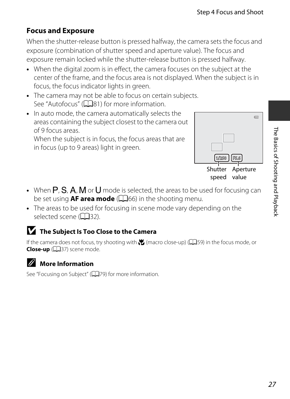 Focus and exposure, A27) for | Nikon P330 User Manual | Page 45 / 252