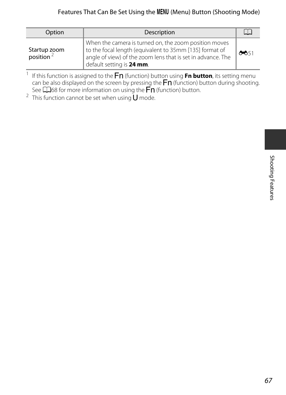 See “startup zoom position, A67) f, A67) ca | Position, A67) | Nikon P330 User Manual | Page 85 / 252