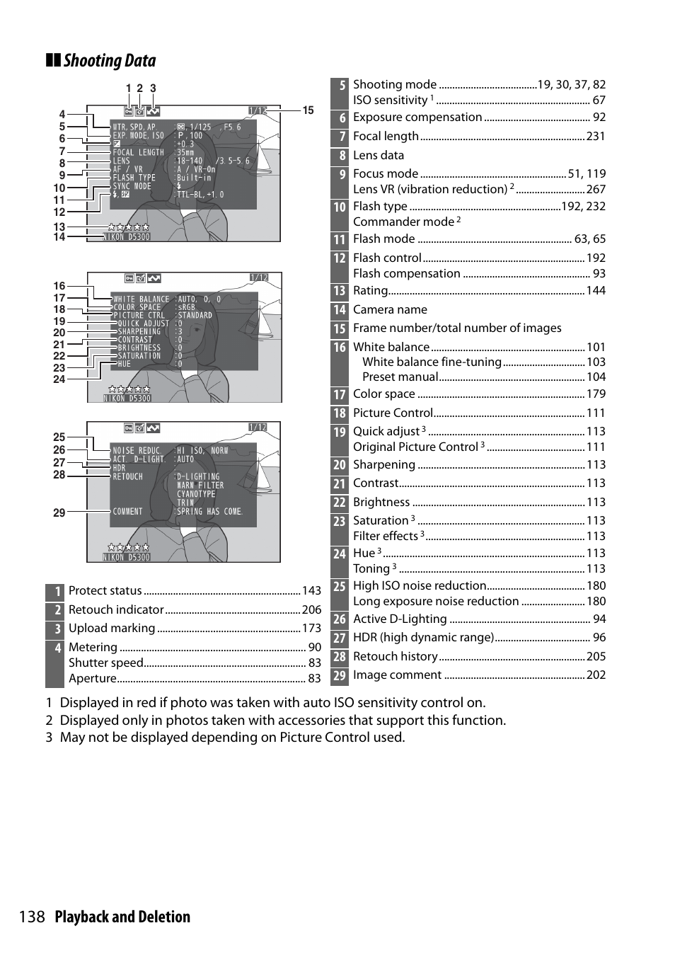 Shooting data, 138 playback and deletion | Nikon D5300 User Manual | Page 158 / 300