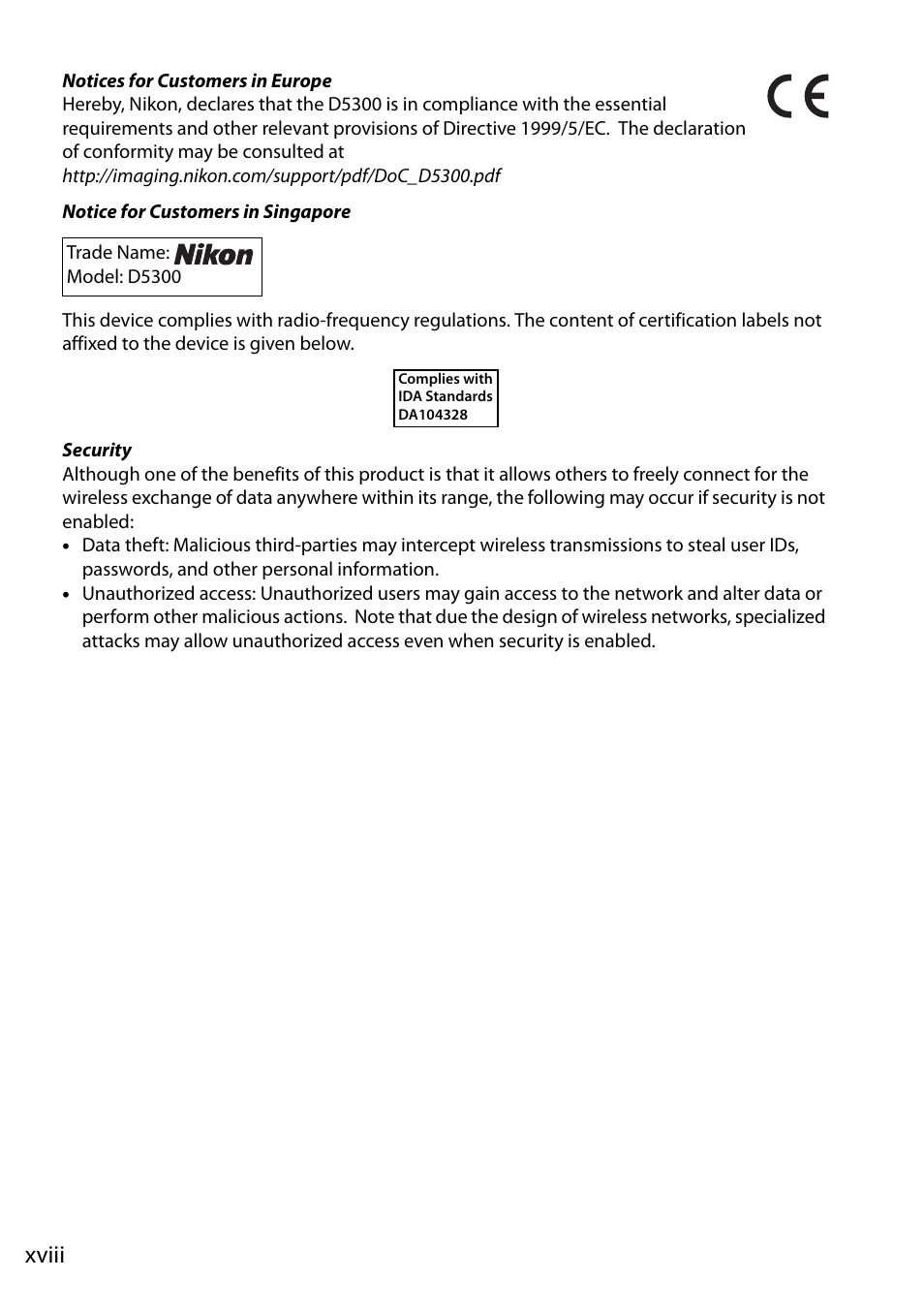 Xviii | Nikon D5300 User Manual | Page 20 / 300