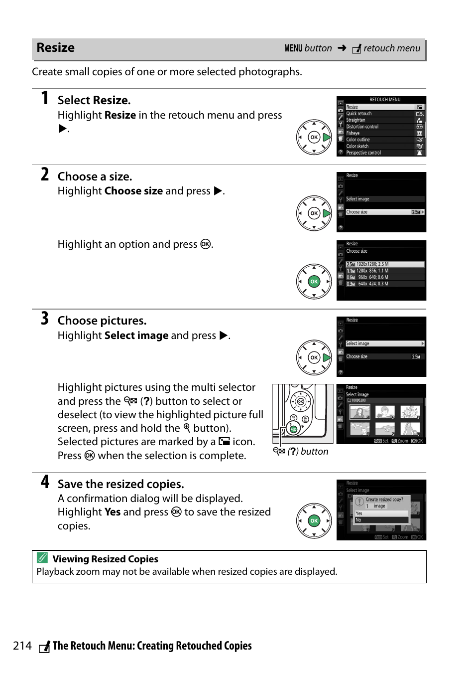 Resize | Nikon D5300 User Manual | Page 234 / 300