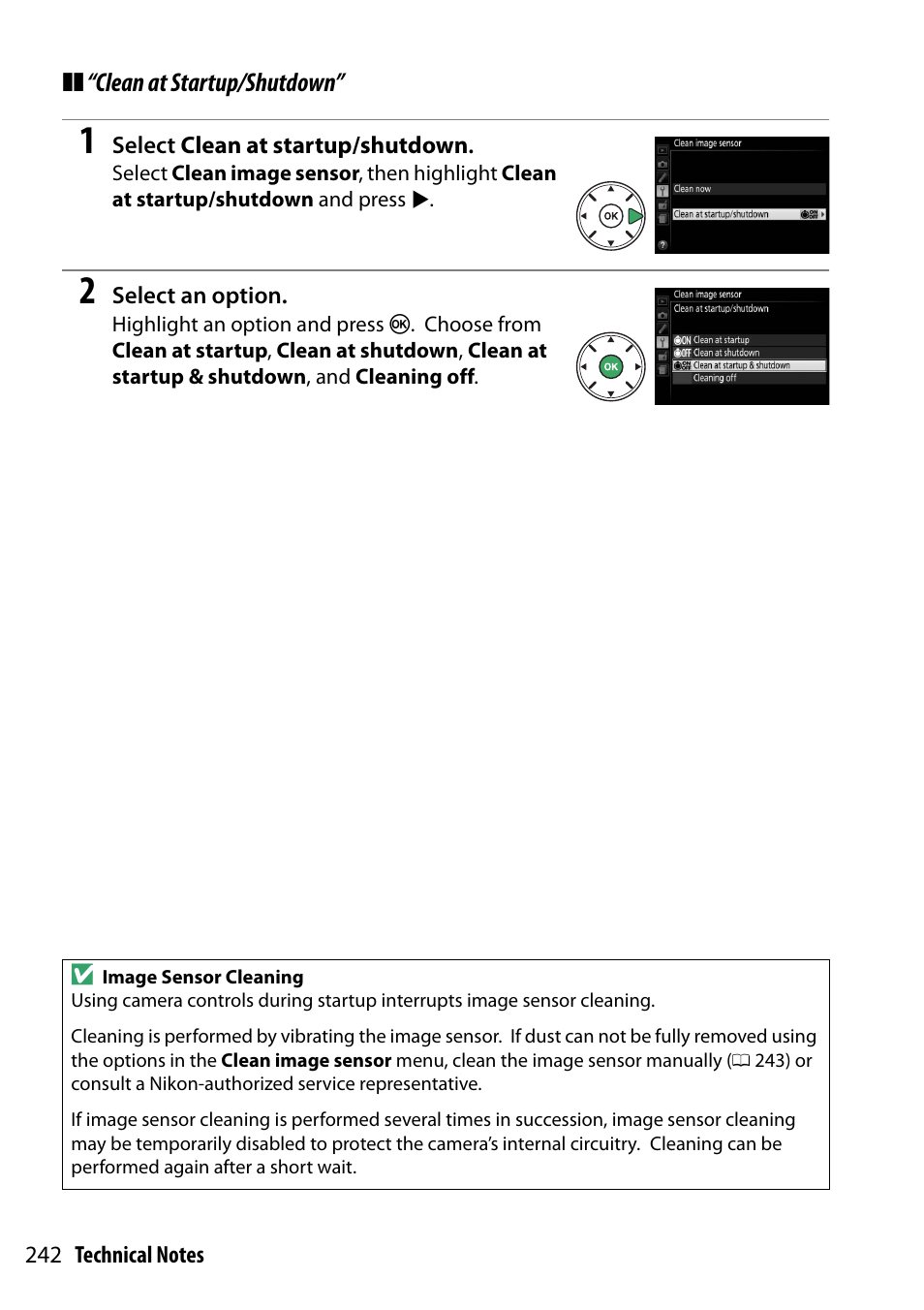 Clean at startup/shutdown | Nikon D5300 User Manual | Page 262 / 300