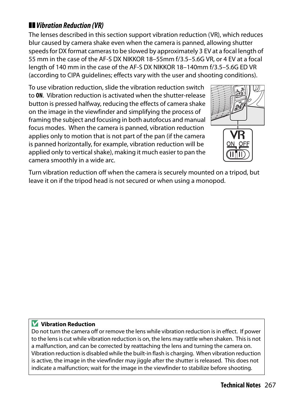 Vibration reduction (vr) | Nikon D5300 User Manual | Page 287 / 300