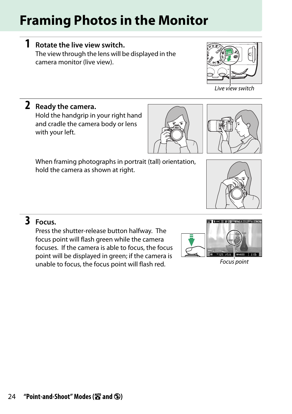 Framing photos in the monitor | Nikon D5300 User Manual | Page 44 / 300