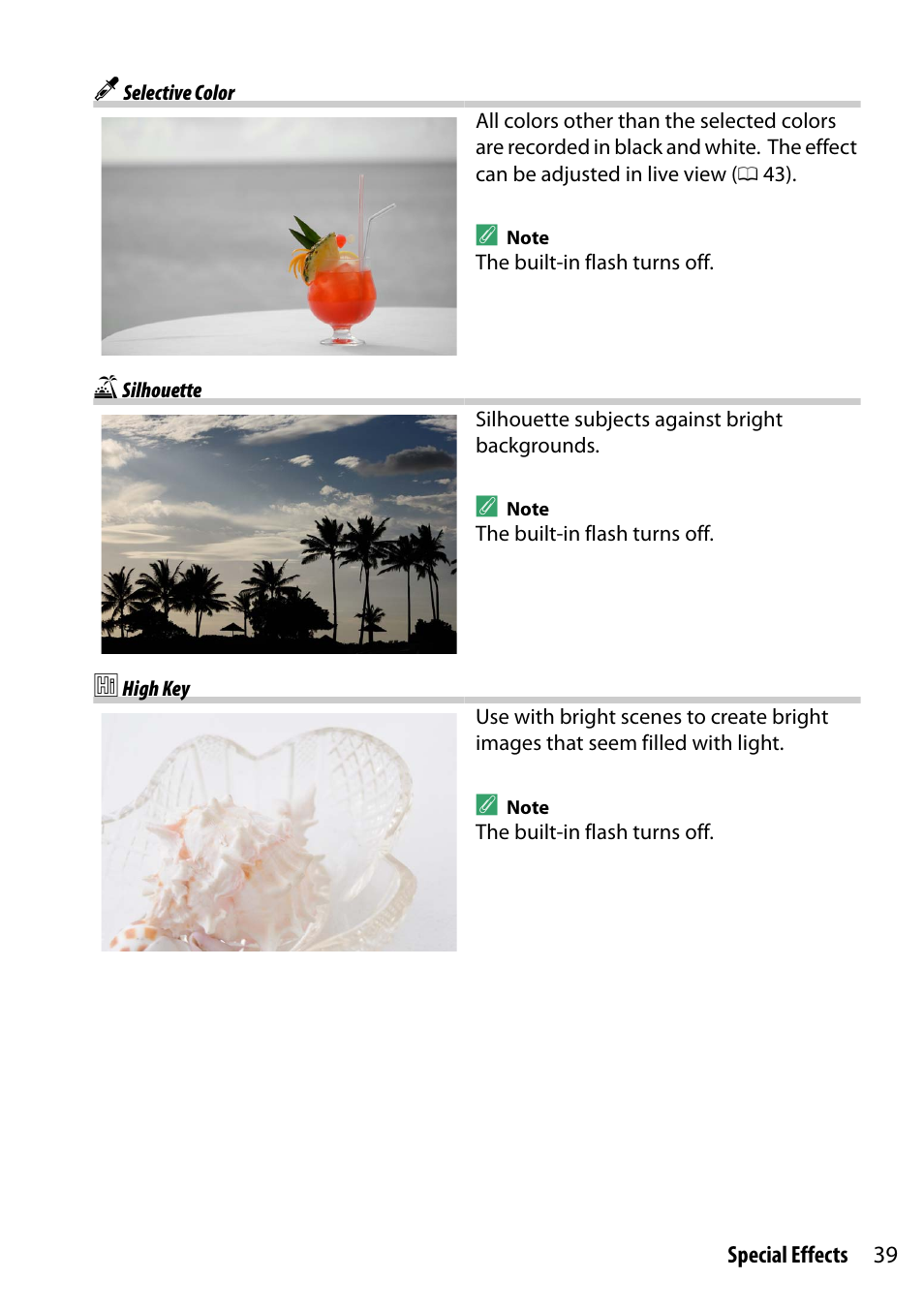 Selective color, Silhouette, High key | Nikon D5300 User Manual | Page 59 / 300