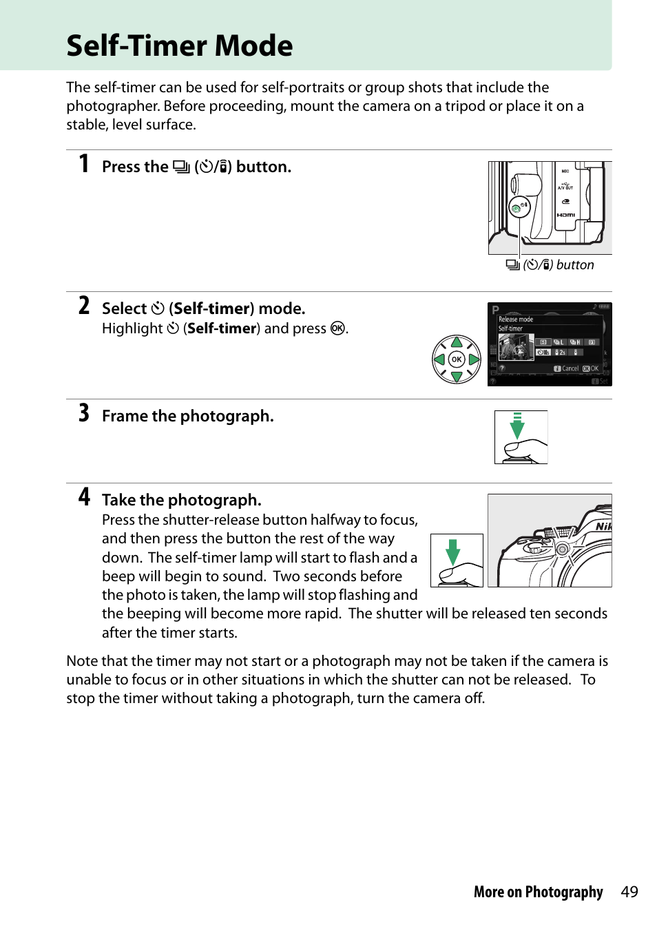 Self-timer mode, Es with the self-timer | Nikon D5300 User Manual | Page 69 / 300