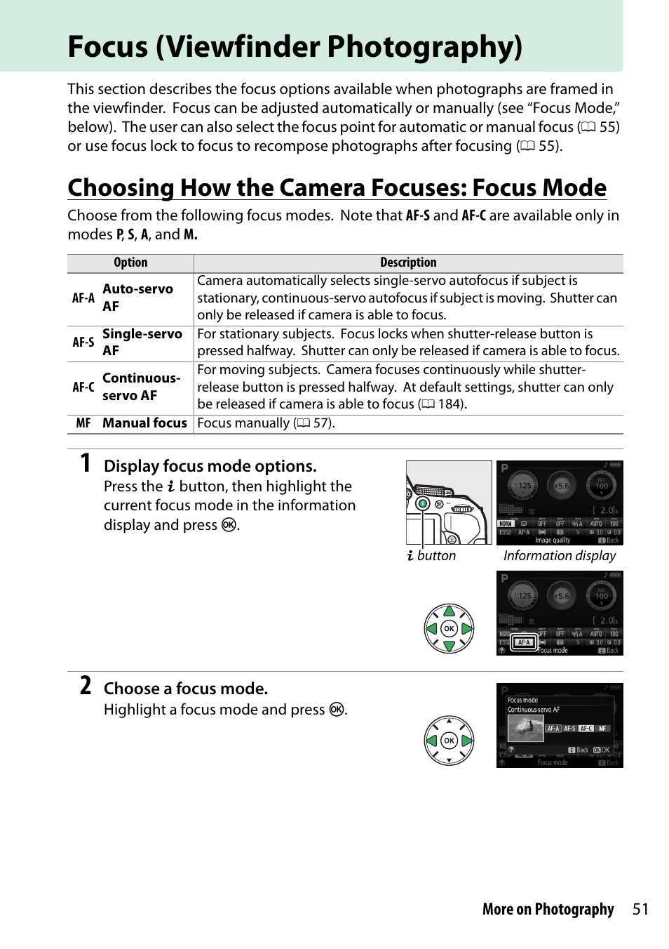 Focus (viewfinder photography), Choosing how the camera focuses: focus mode | Nikon D5300 User Manual | Page 71 / 300