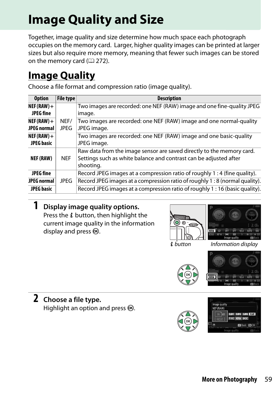 Image quality and size, Image quality | Nikon D5300 User Manual | Page 79 / 300