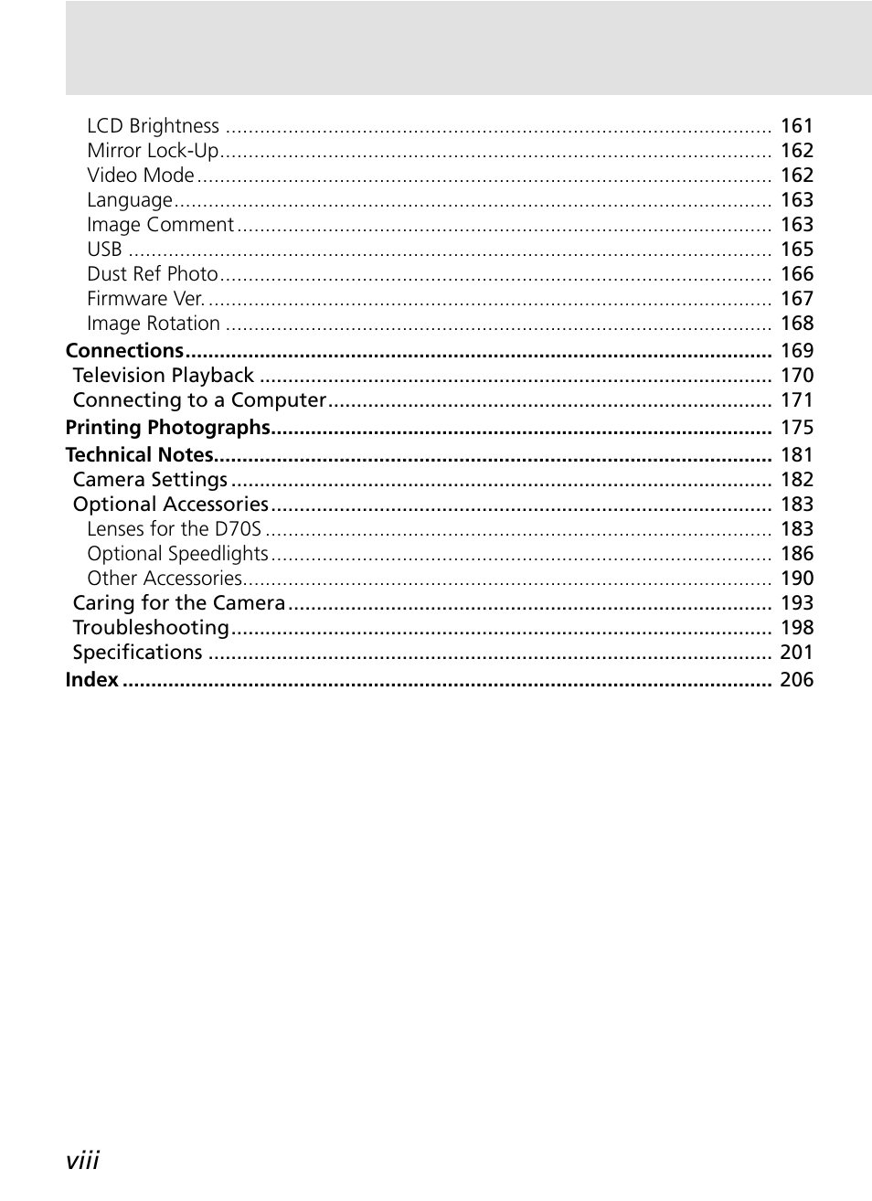 Viii | Nikon D70S User Manual | Page 10 / 219