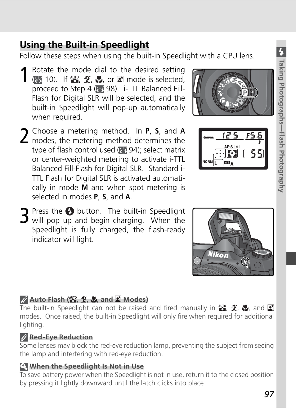 Using the built-in speedlight | Nikon D70S User Manual | Page 107 / 219