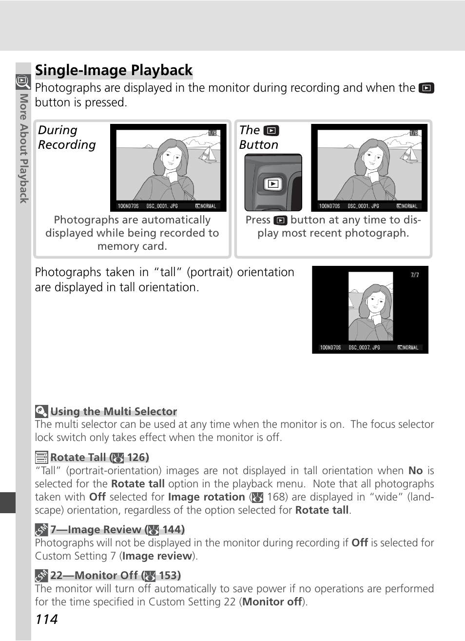 Single-image playback | Nikon D70S User Manual | Page 124 / 219