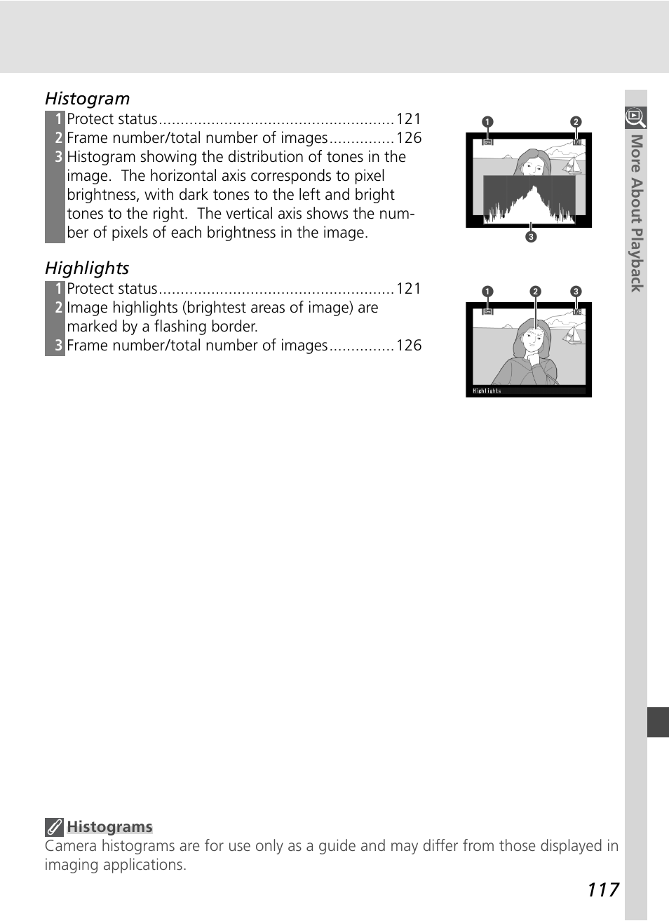 Histogram, Highlights | Nikon D70S User Manual | Page 127 / 219