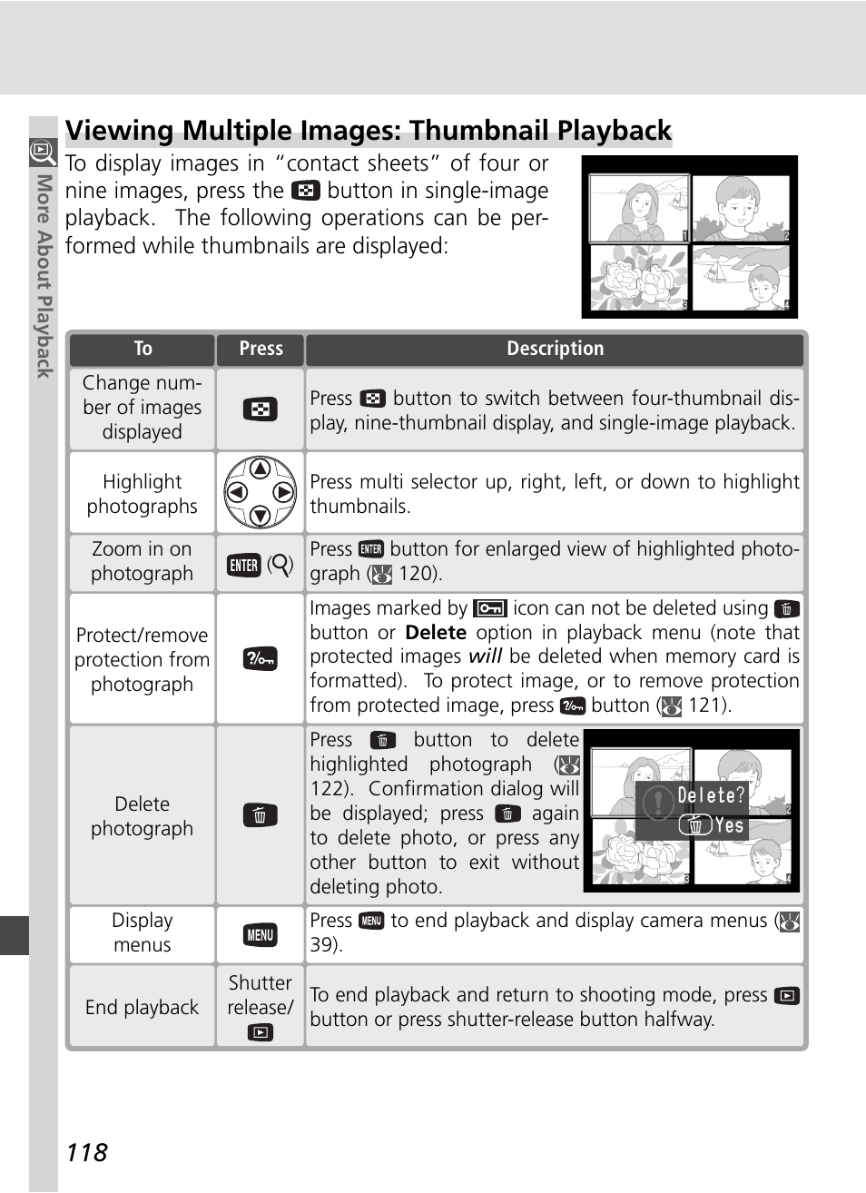 Viewing multiple images: thumbnail playback | Nikon D70S User Manual | Page 128 / 219