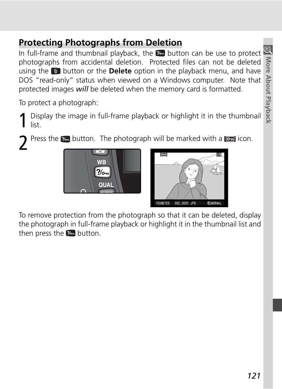 Protecting photographs from deletion | Nikon D70S User Manual | Page 131 / 219