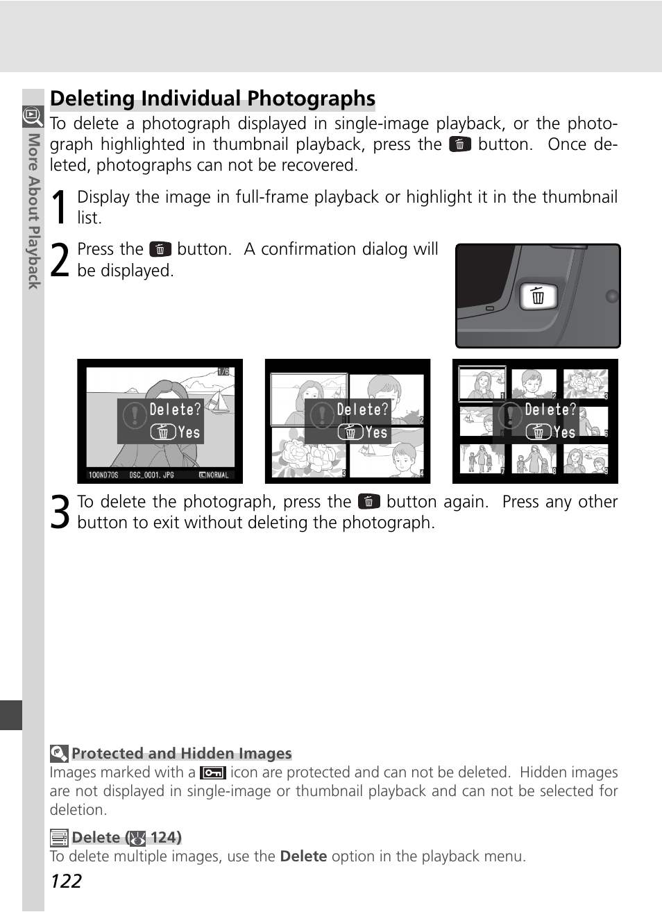 Deleting individual photographs | Nikon D70S User Manual | Page 132 / 219