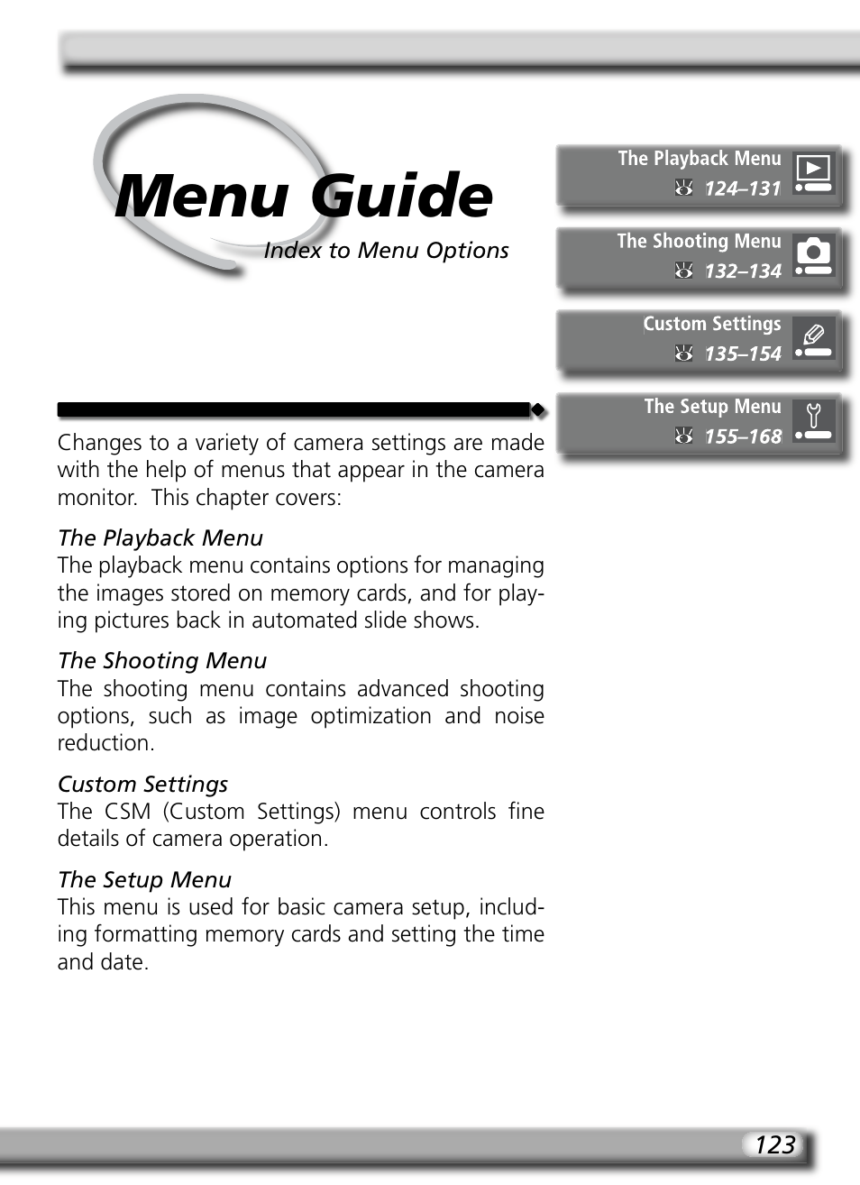 Menu guide | Nikon D70S User Manual | Page 133 / 219