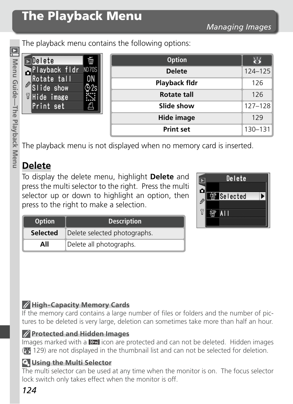 The playback menu, Delete | Nikon D70S User Manual | Page 134 / 219