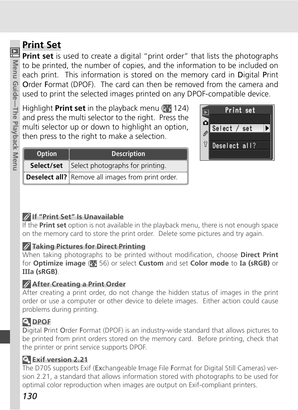 Print set | Nikon D70S User Manual | Page 140 / 219