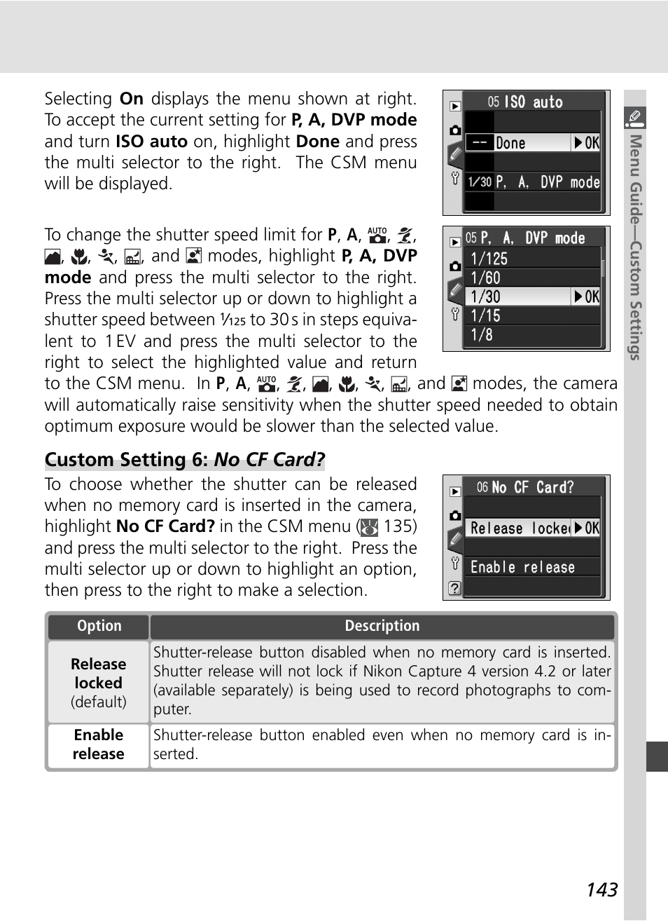 Custom setting 6: no cf card | Nikon D70S User Manual | Page 153 / 219