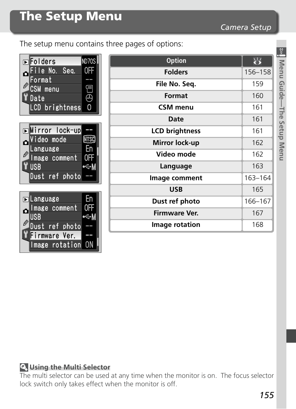 The setup menu | Nikon D70S User Manual | Page 165 / 219