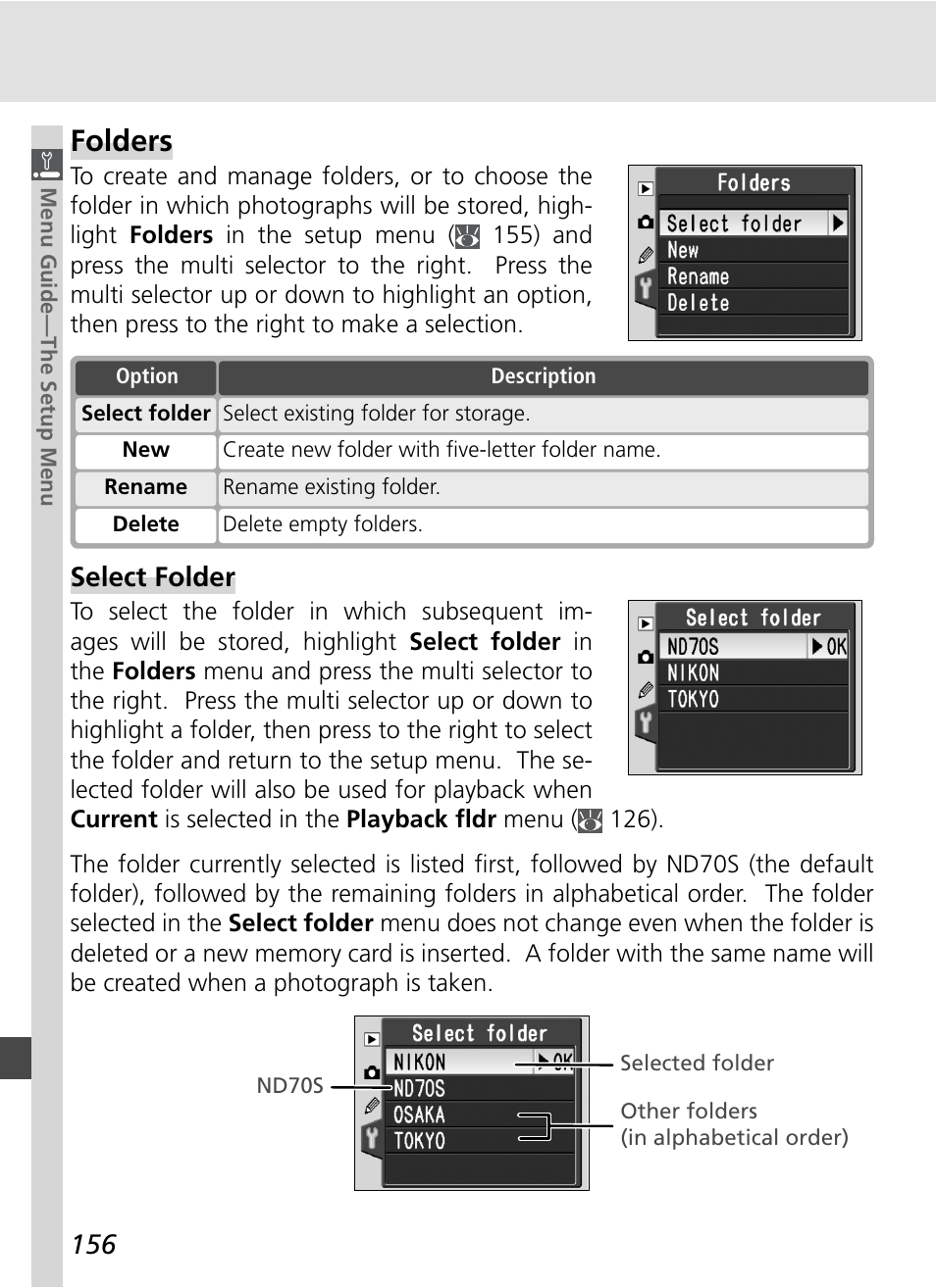 Folders, Select folder | Nikon D70S User Manual | Page 166 / 219