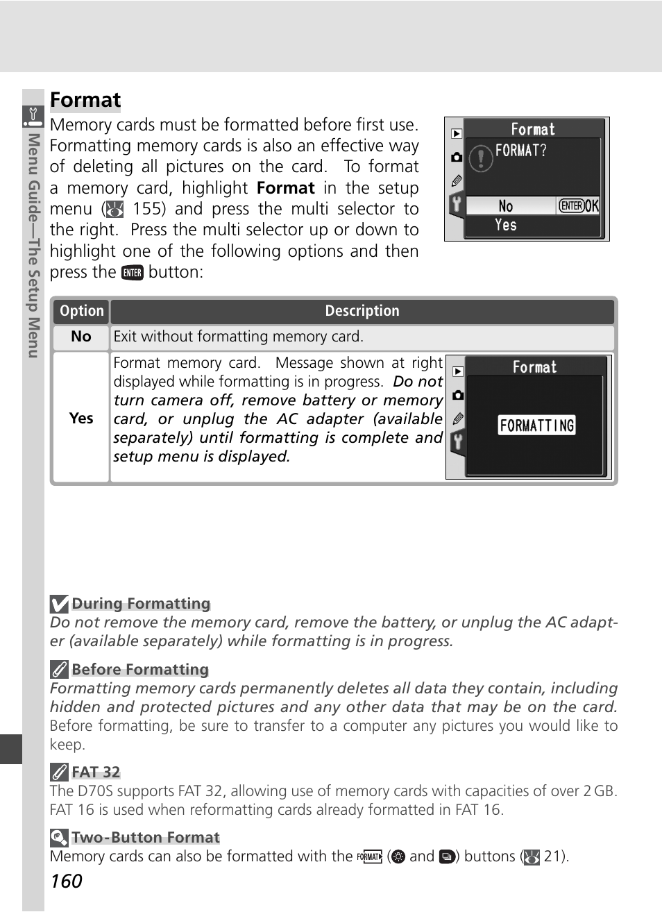 Format | Nikon D70S User Manual | Page 170 / 219