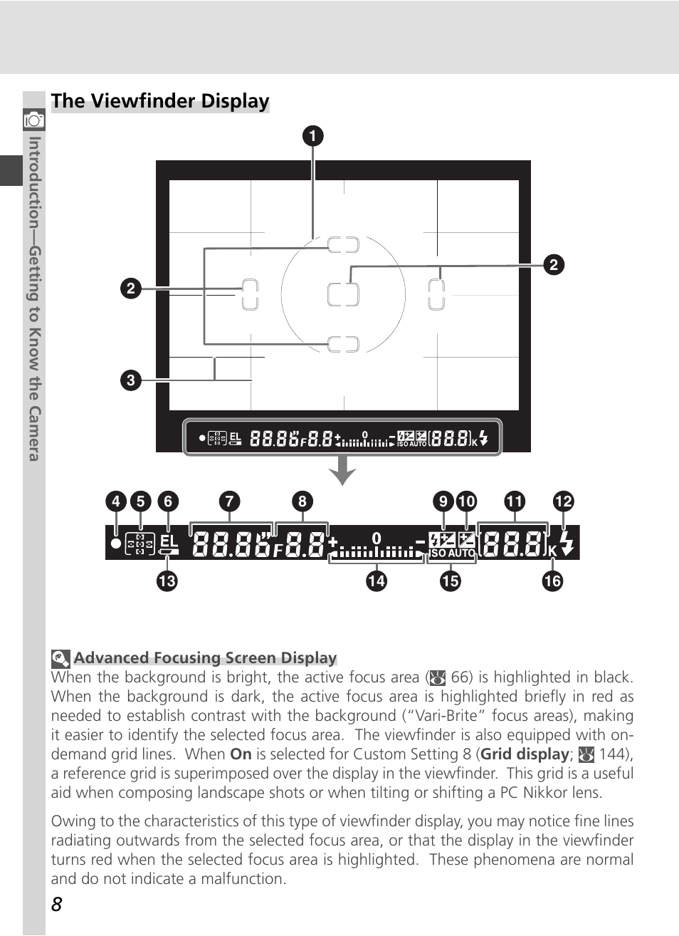 The viewfi nder display | Nikon D70S User Manual | Page 18 / 219