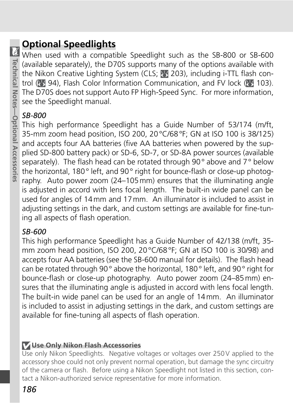 Optional speedlights | Nikon D70S User Manual | Page 196 / 219