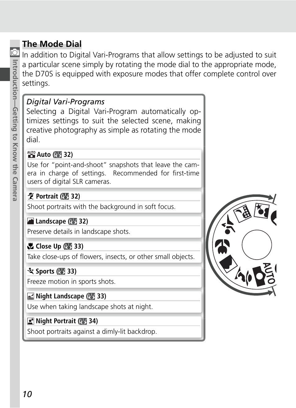 The mode dial | Nikon D70S User Manual | Page 20 / 219