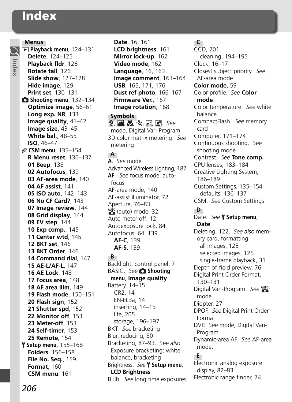 Index | Nikon D70S User Manual | Page 216 / 219