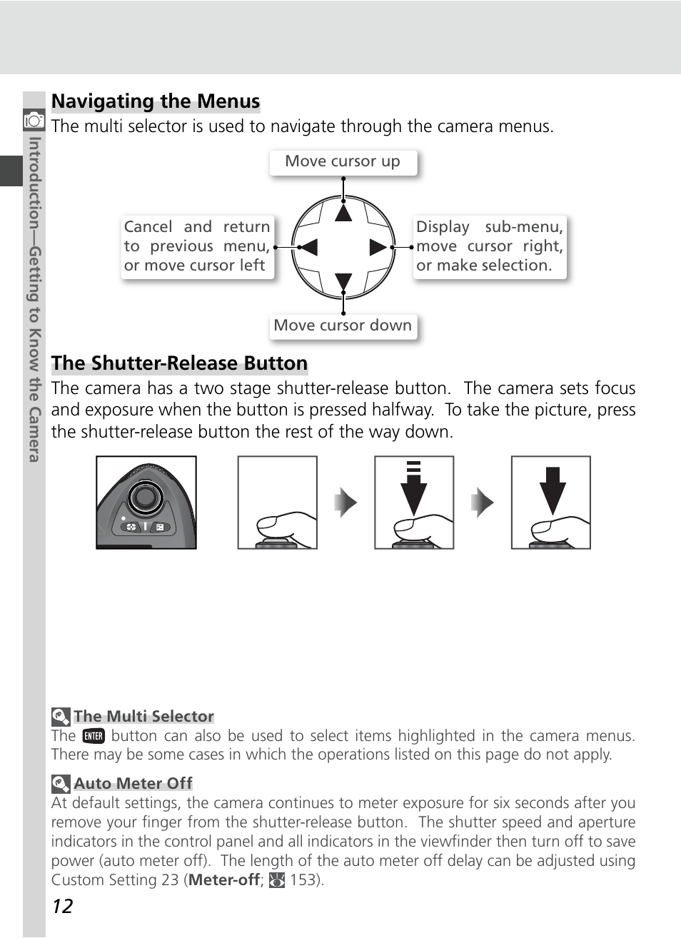 Navigating the menus, The shutter-release button | Nikon D70S User Manual | Page 22 / 219