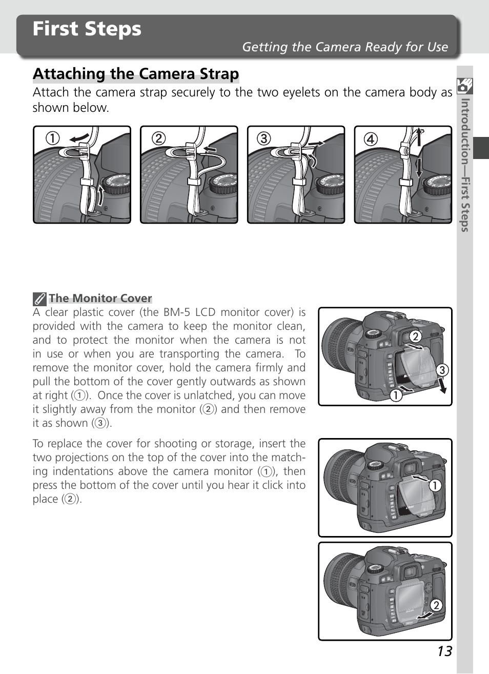 First steps, Attaching the camera strap | Nikon D70S User Manual | Page 23 / 219