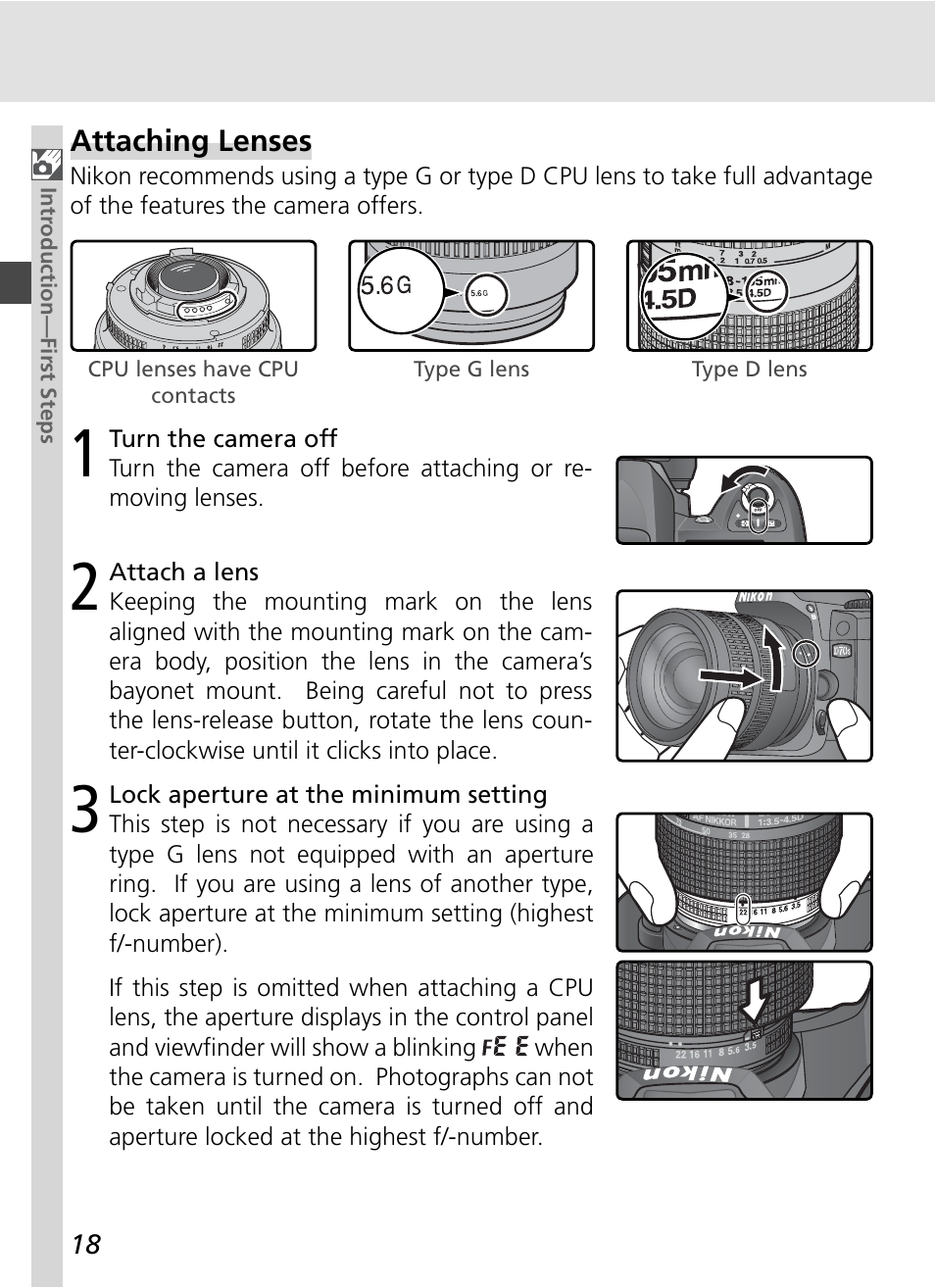 Attaching lenses | Nikon D70S User Manual | Page 28 / 219