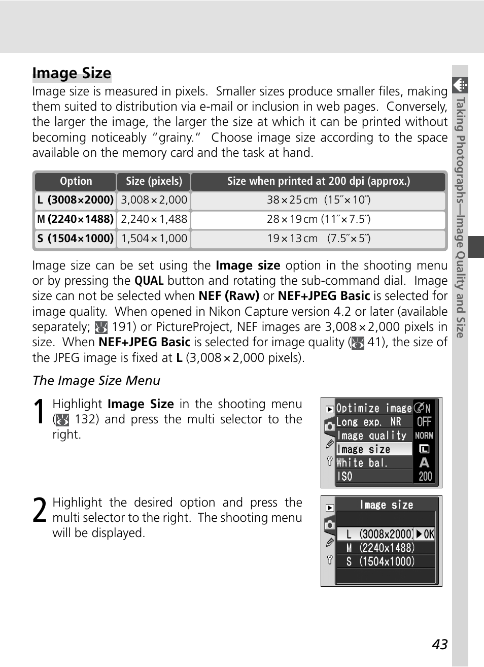 Image size | Nikon D70S User Manual | Page 53 / 219