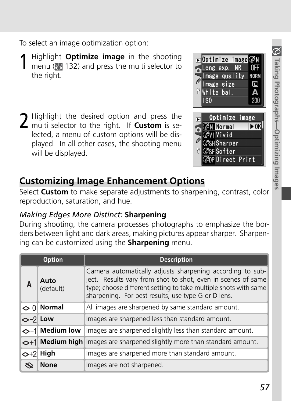 Customizing image enhancement options | Nikon D70S User Manual | Page 67 / 219