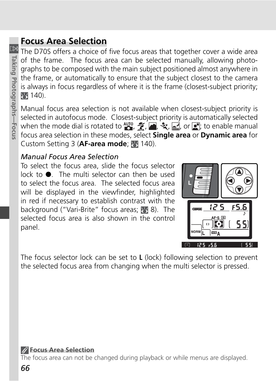 Focus area selection | Nikon D70S User Manual | Page 76 / 219