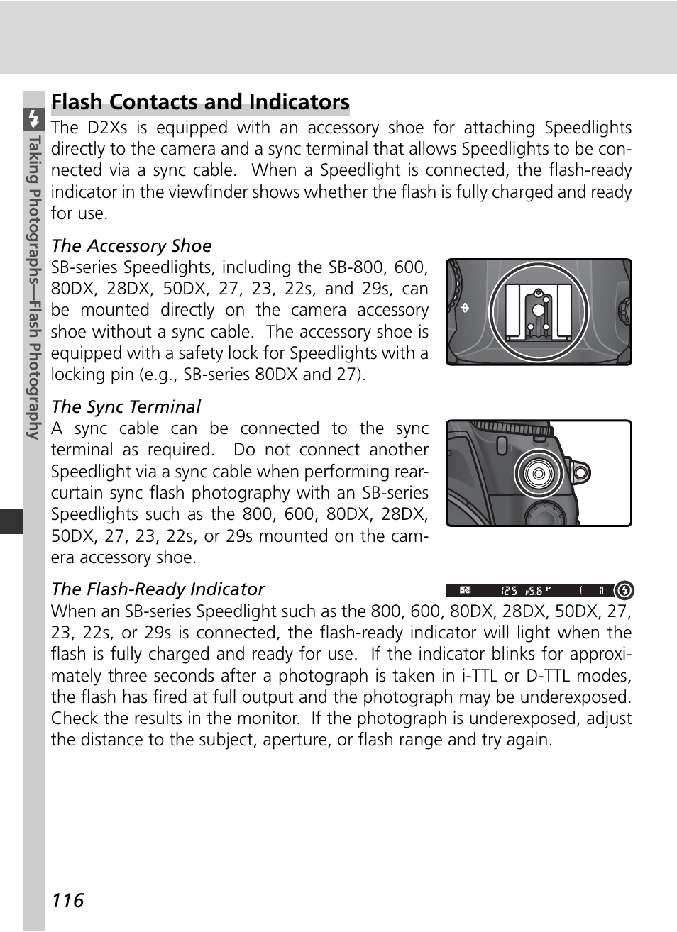 Flash contacts and indicators | Nikon D2Xs User Manual | Page 130 / 288