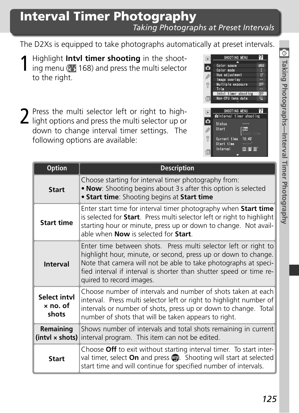 Interval timer photography | Nikon D2Xs User Manual | Page 139 / 288