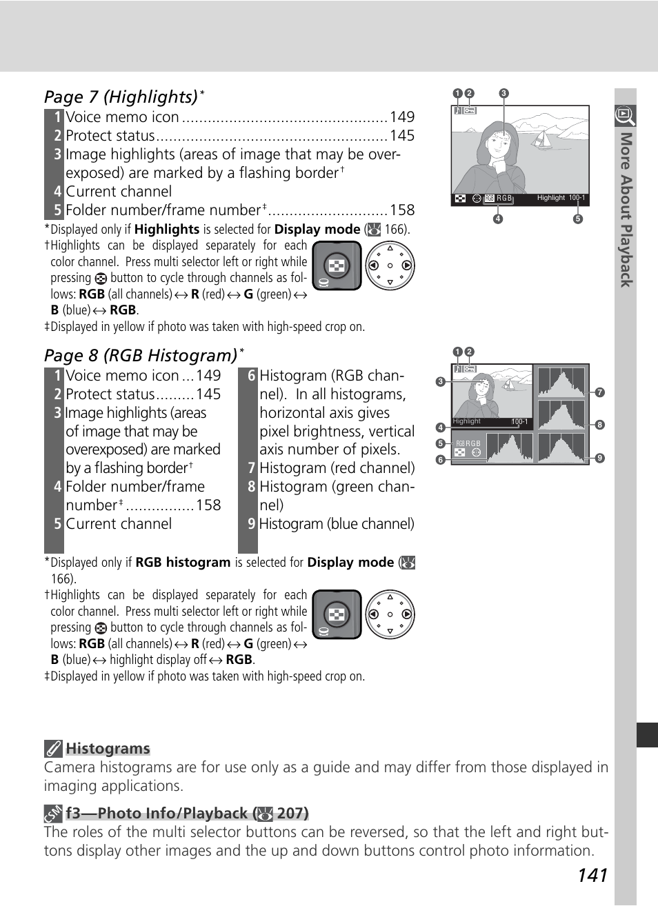 Page 7 (highlights), Page 8 (rgb histogram) | Nikon D2Xs User Manual | Page 155 / 288