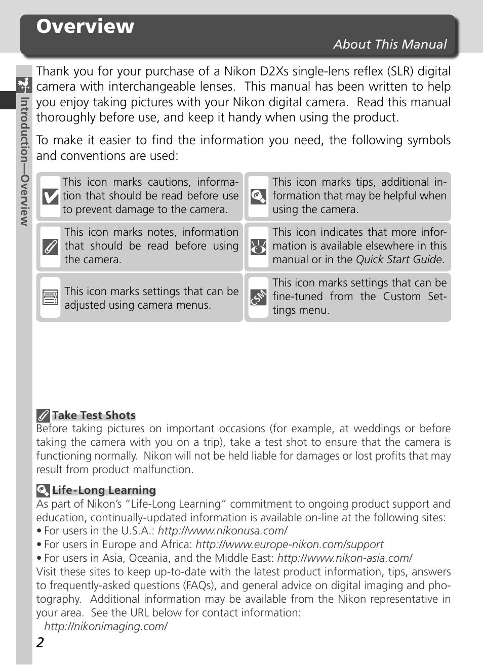 Overview | Nikon D2Xs User Manual | Page 16 / 288