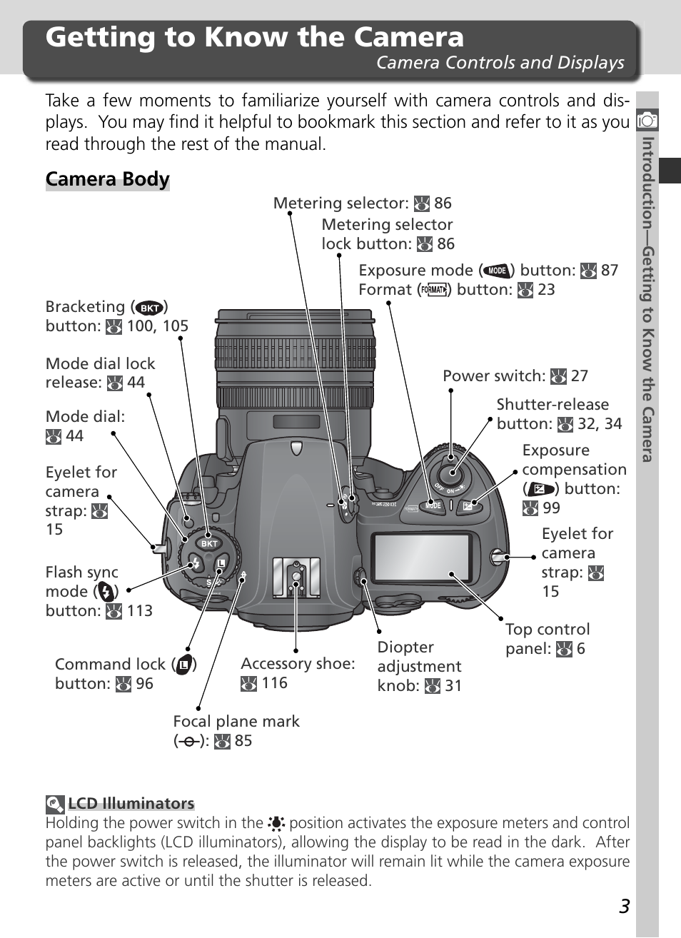 Getting to know the camera, Camera body | Nikon D2Xs User Manual | Page 17 / 288