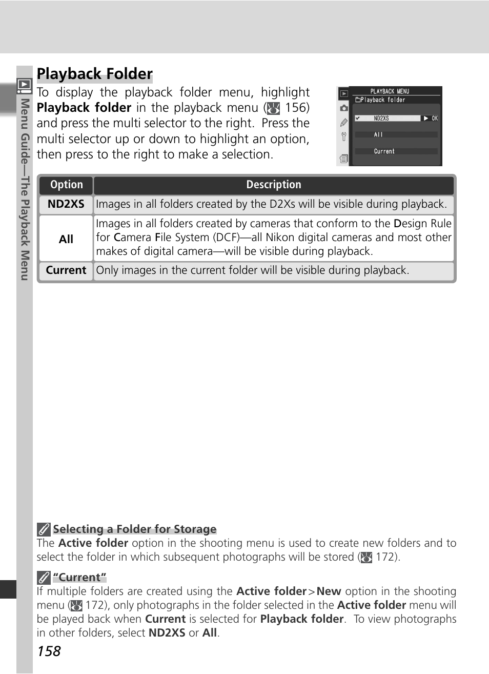 Playback folder | Nikon D2Xs User Manual | Page 172 / 288