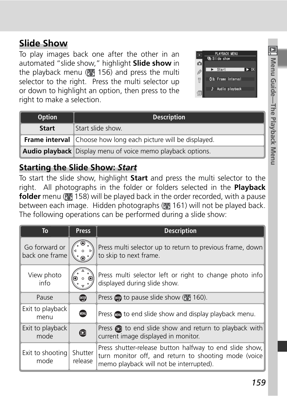 Slide show, Starting the slide show: start | Nikon D2Xs User Manual | Page 173 / 288