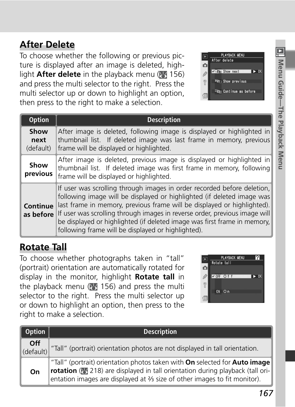 After delete, Rotate tall | Nikon D2Xs User Manual | Page 181 / 288